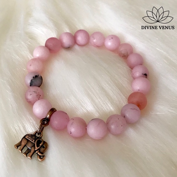 Cherry Blossom Jasper Elephant Stretch Bracelet - Picture 2 of 5